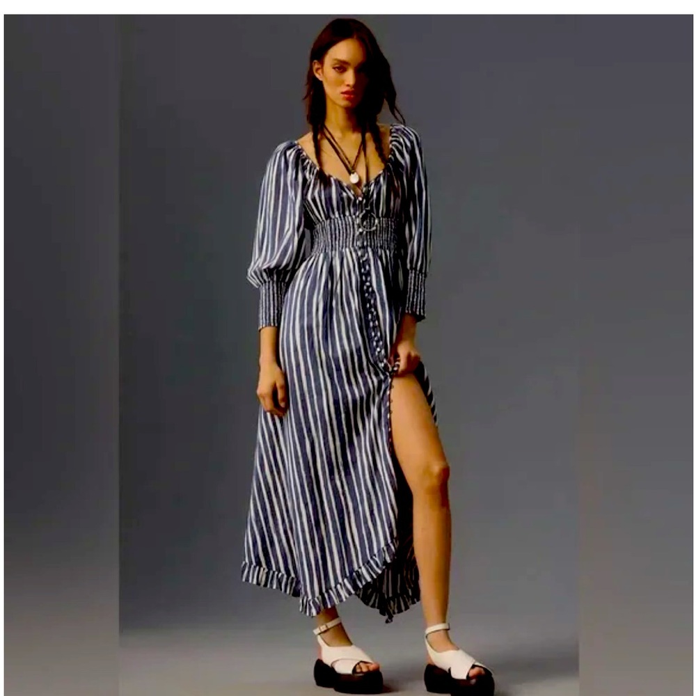 BY ANTHROPOLOGIE LONG-SLEEVE SWEETHEART MIDI DRESS